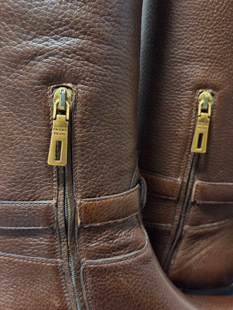 新品　PRADA ブラウン ロングブーツ　茶　シンプル35.5