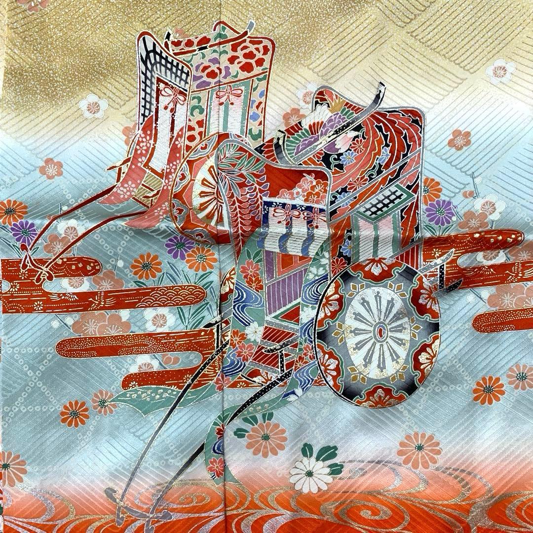 512agu9□七五三 7歳 女児 着物のみ 金彩 御所車 花□美品