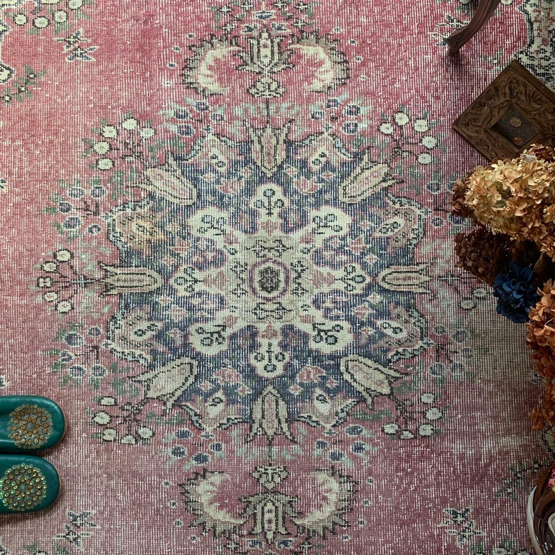 ペールピンク　トルコヴィンテージラグ　215×116 メダリオン