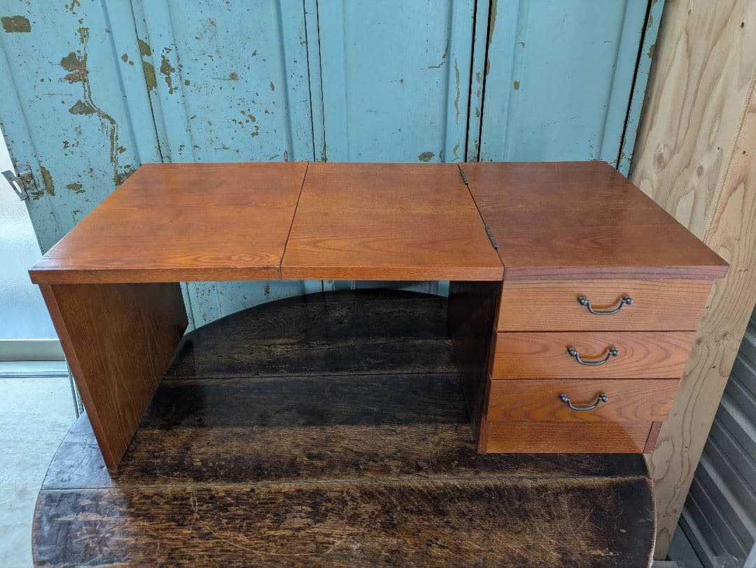 懐かしい昭和レトロ商品☆文机 折り畳み式テ ーブル 三段引き出し　和製家具