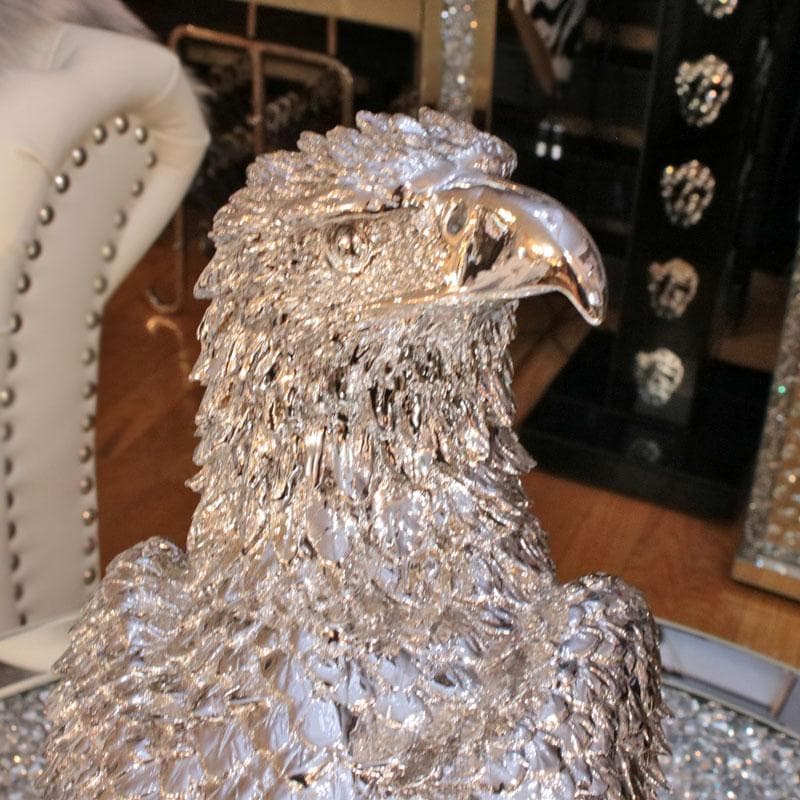 銀の鷹 インテリアオブジェ シルバー ホーク 彫刻装飾 143-138-030