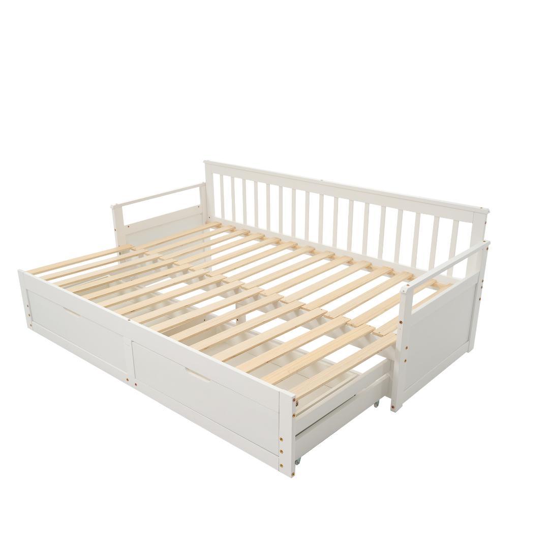 人気再入荷！伸長式ソファベッド 収納付き おしゃれ 天然木 WHITE