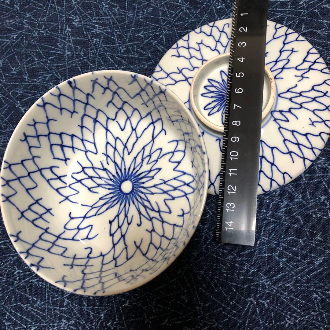 古伊万里　総破れ網手　蓋付き陶器椀物　江戸時代