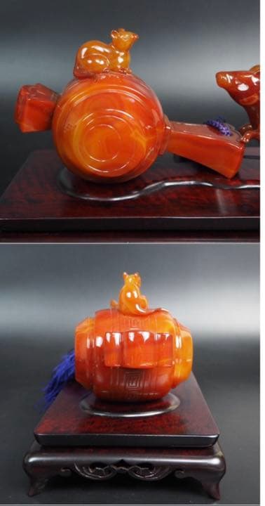 送料無料　名工土橋正市作　極上瑪瑙彫刻鼠置物 共箱・作歴・証明書　縁起物