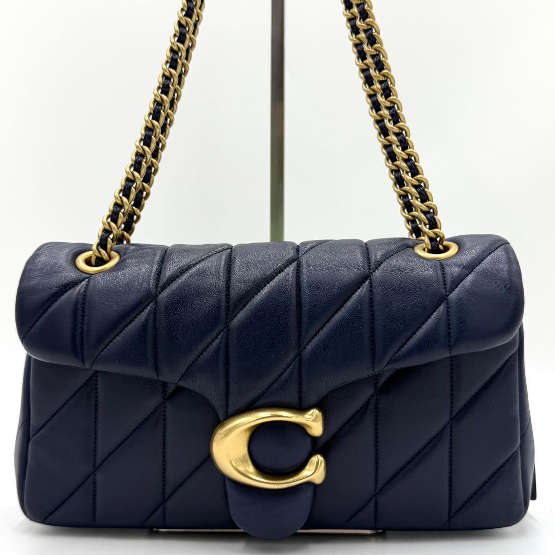 【美品】コーチ ショルダーバッグ タイムズスクエア タビー チェーン ネイビー