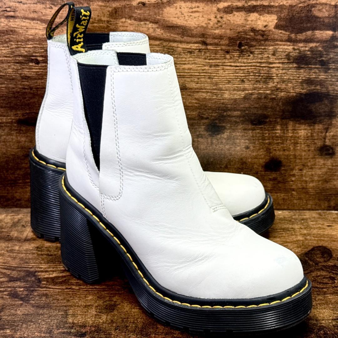 ☆即発 Dr.Martens ホワイトレザー チェルシーブーツ 厚底 サイドゴア