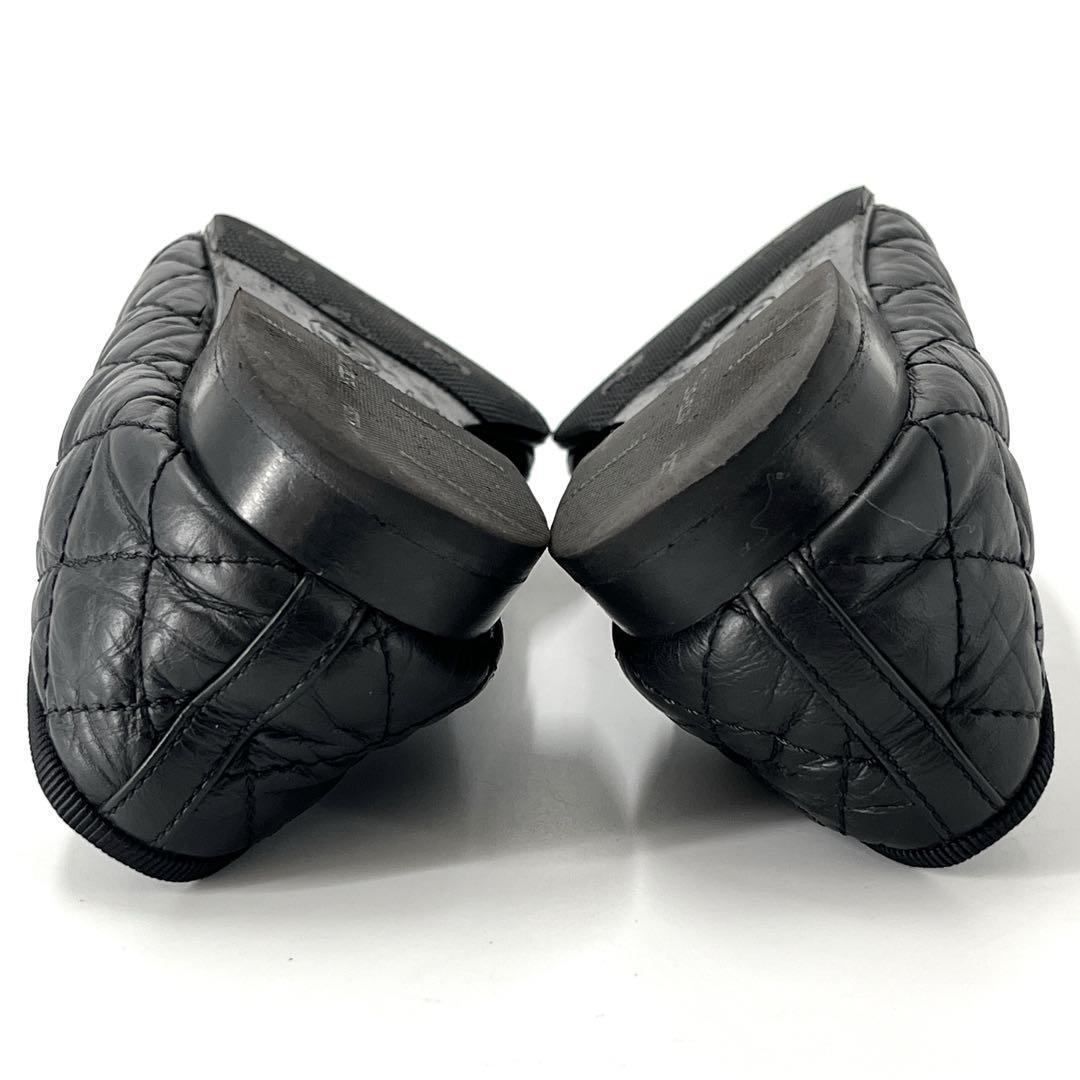 シャネル　フラットシューズ　ココマーク　マトラッセ　リボン　バレリーナ　35C