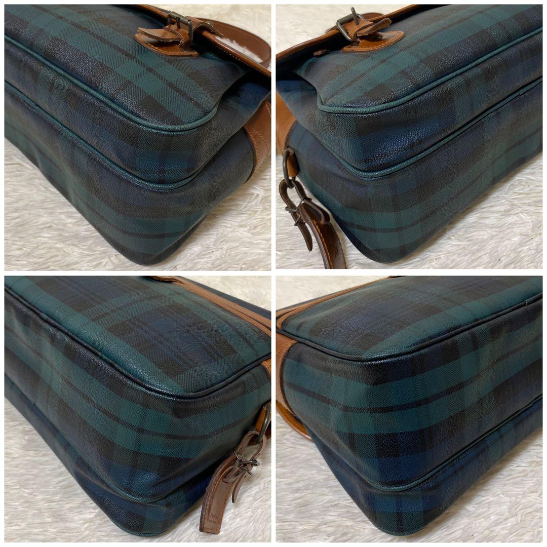 ポロ ラルフローレン メッセンジャーバッグ　グリーン　チェック　フラップ　レザー