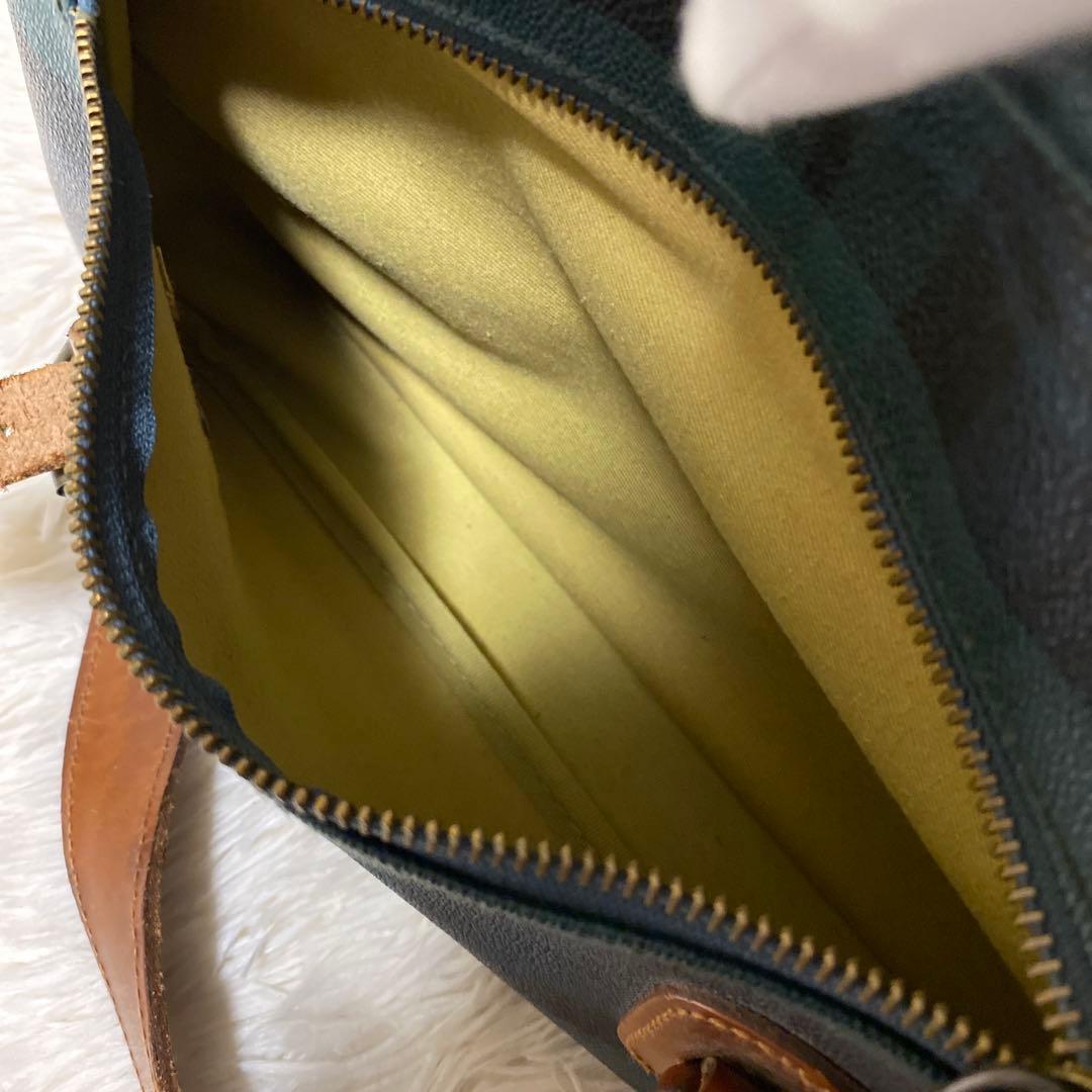 ポロ ラルフローレン メッセンジャーバッグ　グリーン　チェック　フラップ　レザー