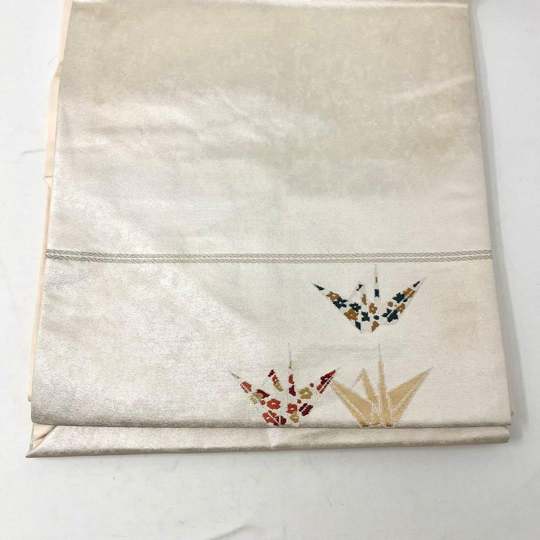 かなん様　［ 名古屋帯 ］正絹　薄いベージュ　折り鶴　鶴　工藝帯　着物