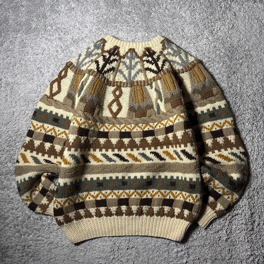 ヴィンテージ　ニット　セーター　ウール100% 3Dニット　総柄　ユニセックス