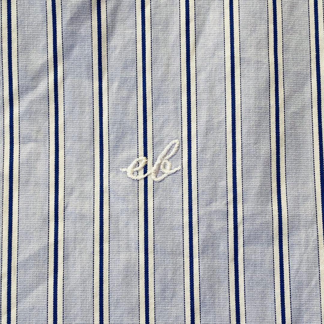 【美品】ebure　エブール　ストライプ長袖シャツ　バンドカラー　ロゴ刺繍