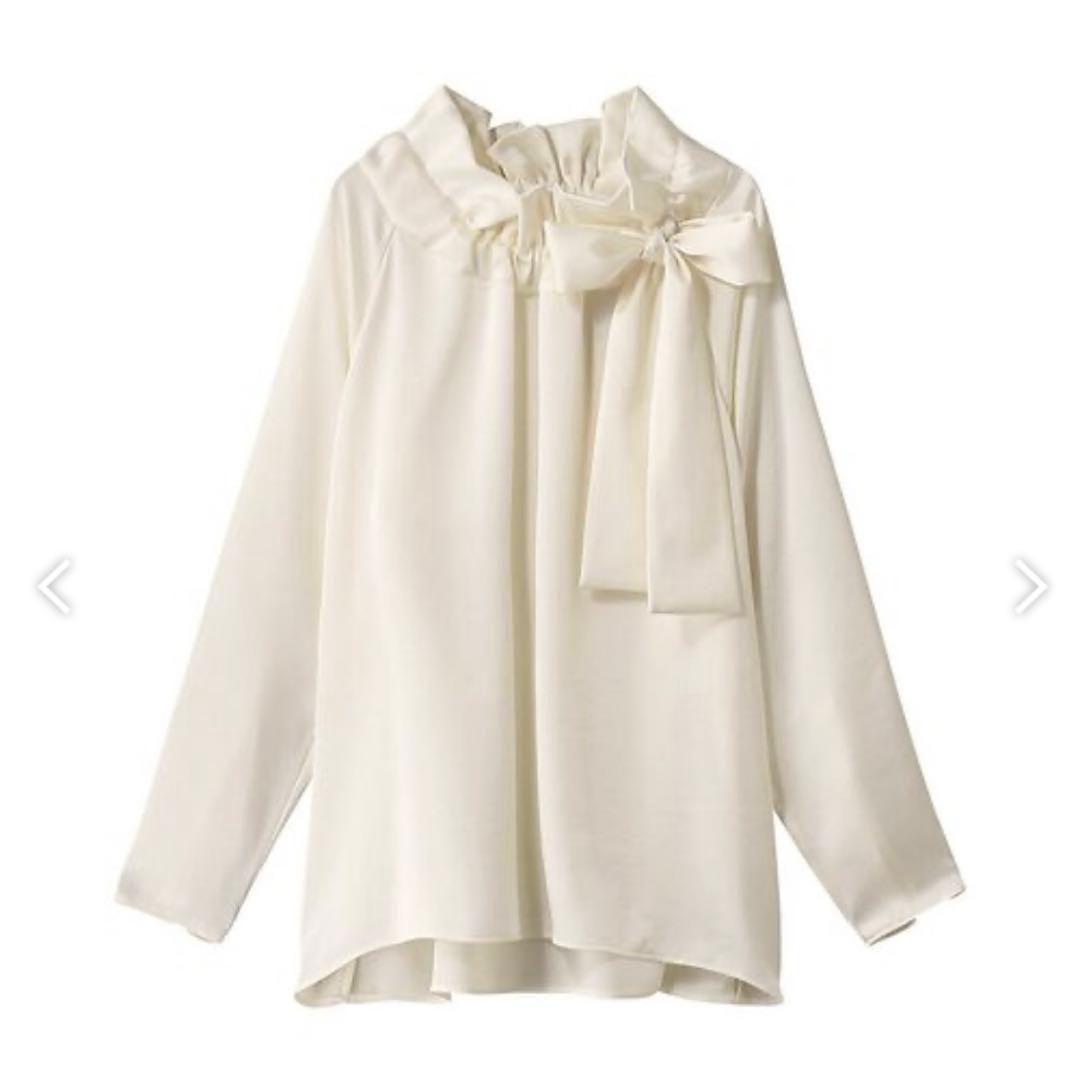 美品✨デザインワークス　サテンリボンブラウス　ボウタイ　日本製　38