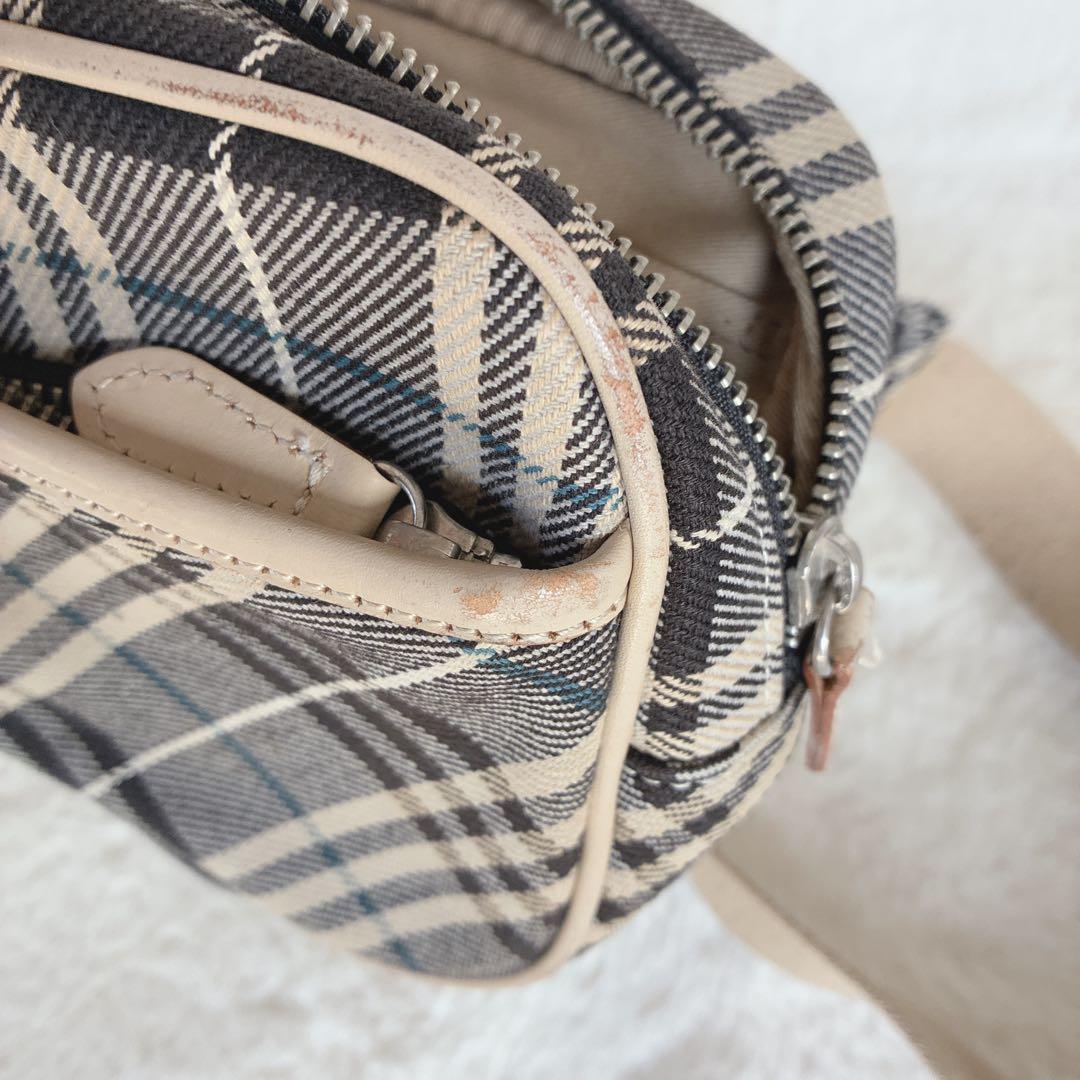 バーバリーブルーレーベル チェック柄 ボディバッグ ウエストポーチ ベージュ系