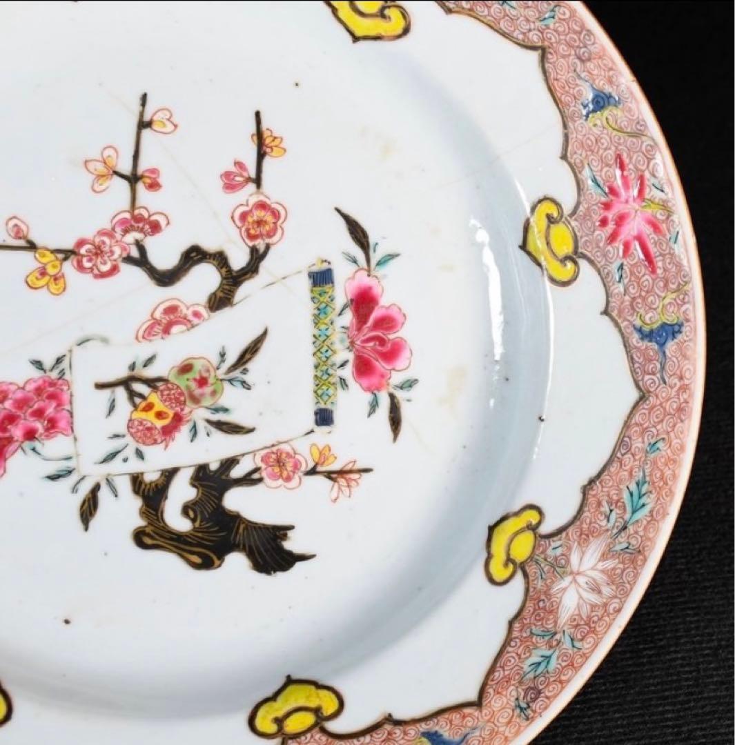 中国古美術品　清の雍正時代　粉彩花文皿　本物保証