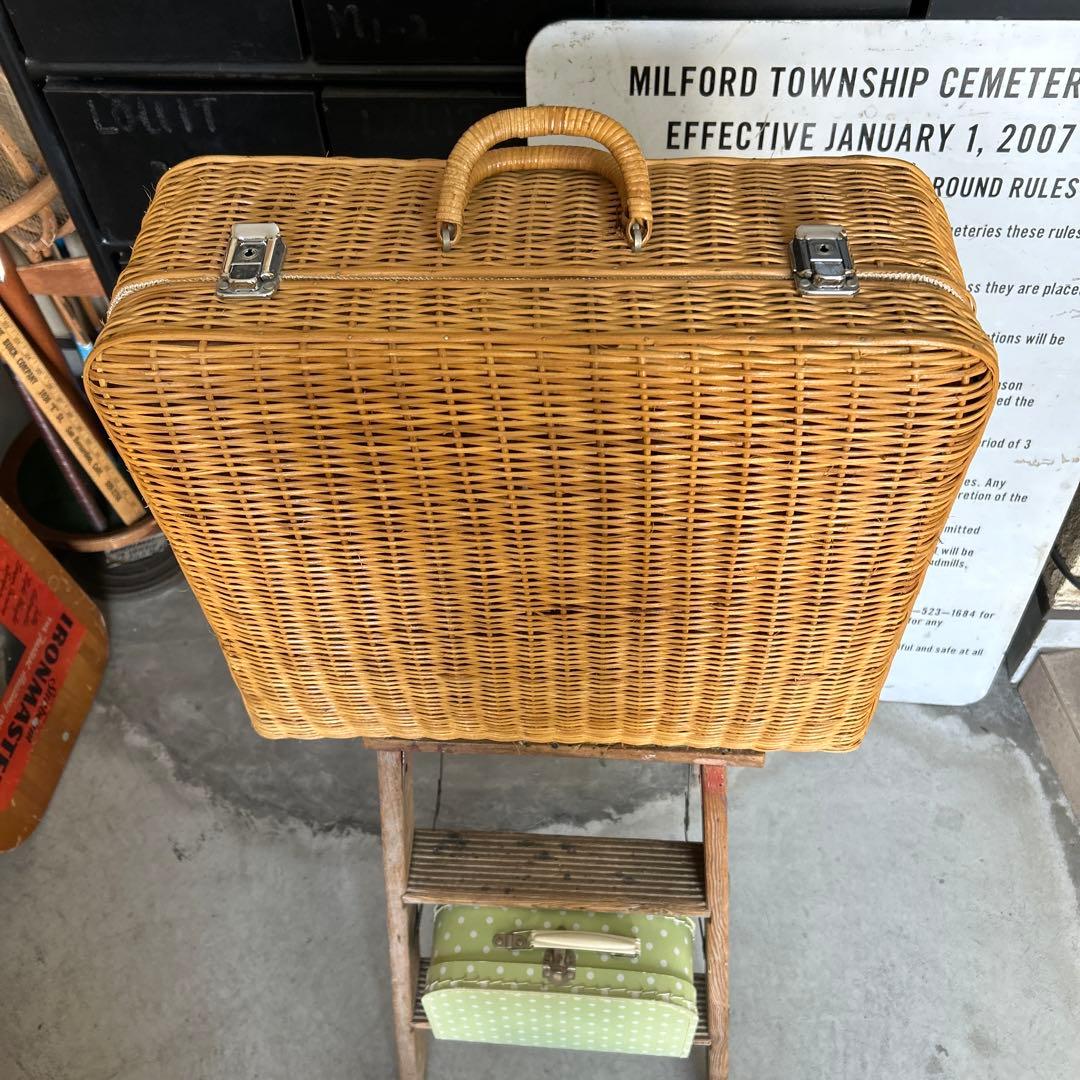 【鍵&ミニトランク付き】 ラタン トランクバスケット かごバック 籠 蚤の市