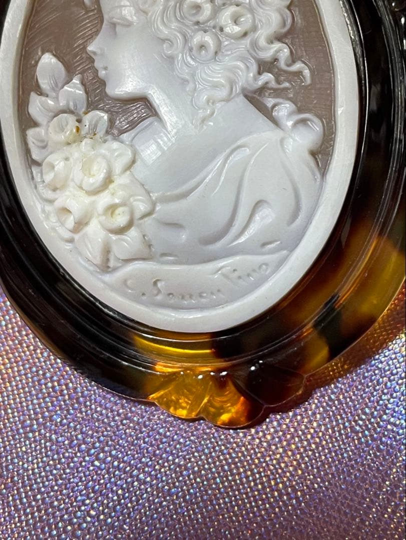 カメオ ベッコウ カメオ 希少 ヴィンテージ サイン入り