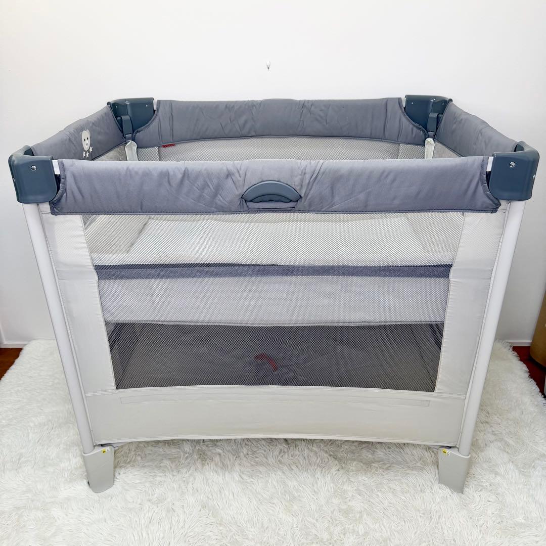 美品 Aprica ココネルエアーAB ベビーベッド 折りたたみ グレーベア