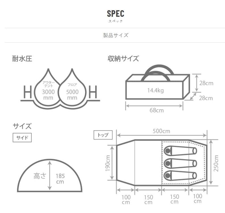 T*@様 DOD カマボコテント3S T3-688-KH 2ルームテント