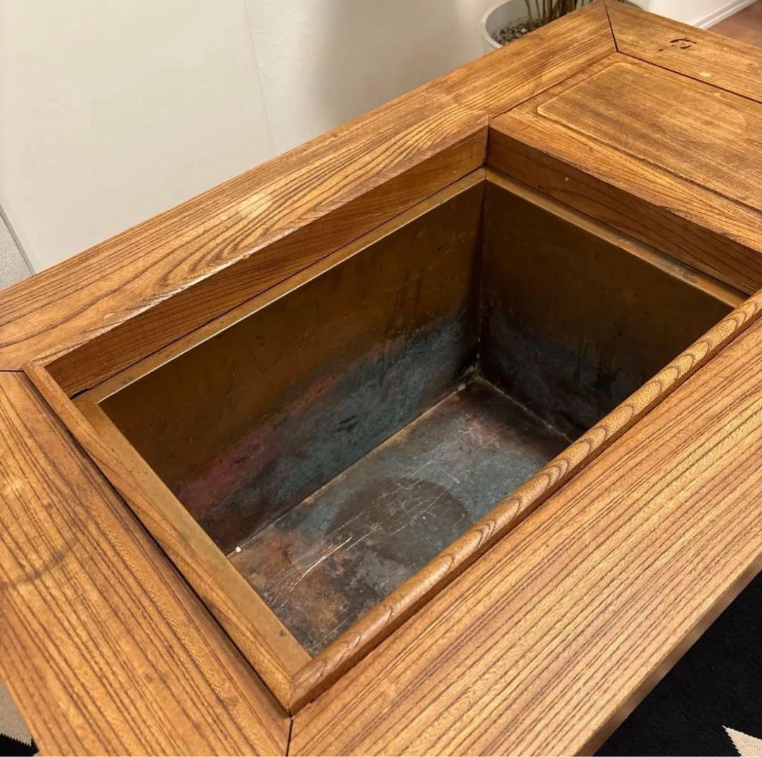 昭和レトロ　関西火鉢　長火鉢 銅製コンロ＆酒燗器　付き 古民家家具 天然木 無垢