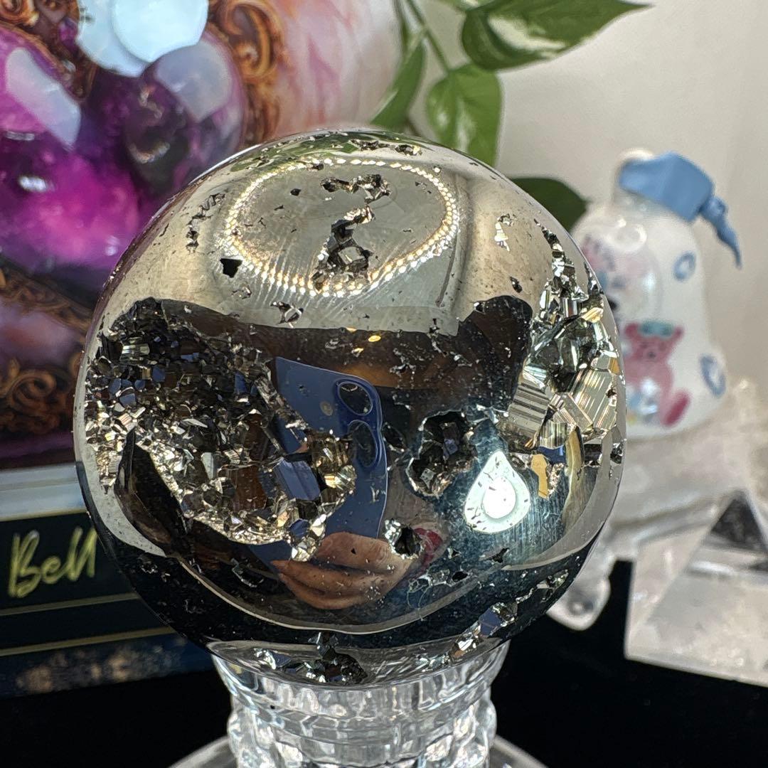 高品質♡パイライトスフィア♡♡水晶共生No.2494