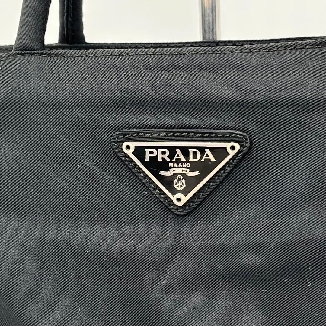 PRADA ハンドバッグ ミニトート 手提げ 三角プレート テスートナイロン 黒