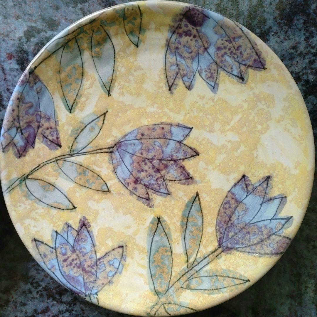 堂前守人　キキョウ文花絵皿　4枚セット