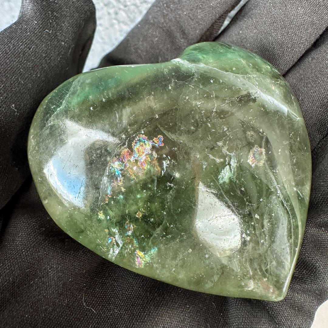 爆アレ❗️レインボー☆グリーンフローライト♡ハート♡ 蛍石パワーストーンA1189