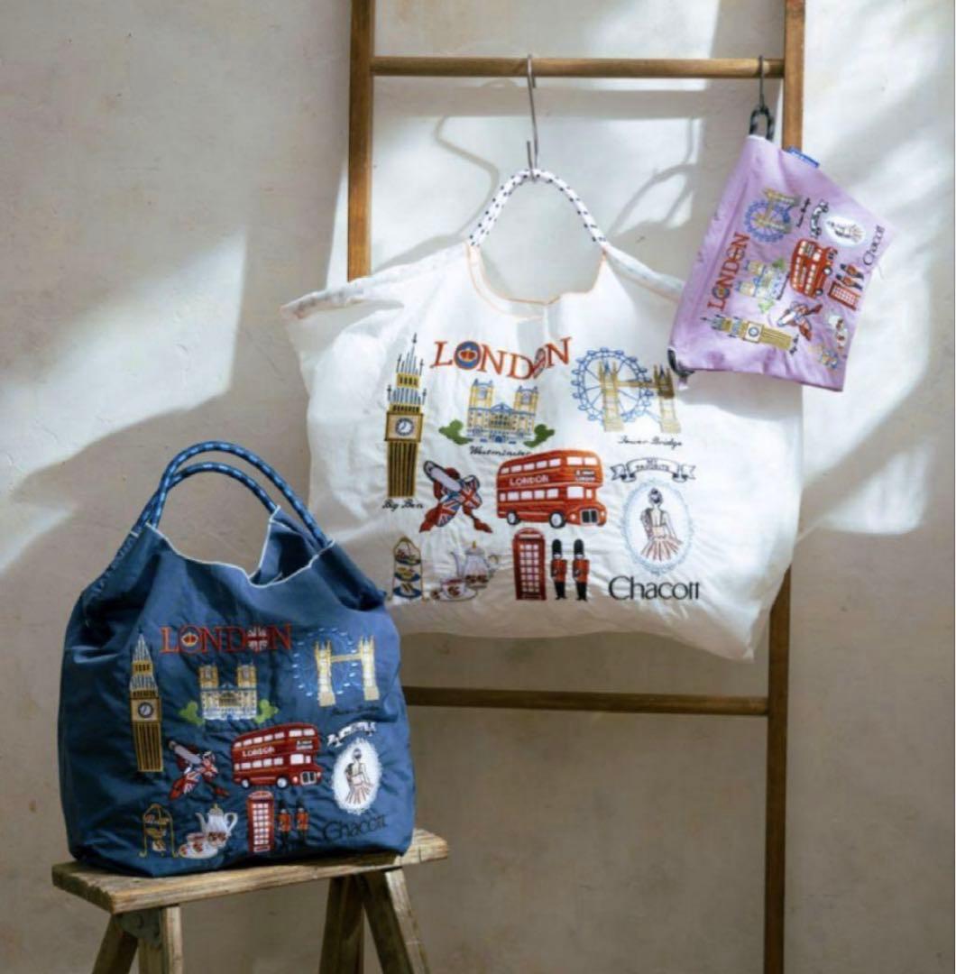 正規品　Mサイズ　公式完売　ボール&チェーン　チャコット　コラボ　ロンドン柄の白