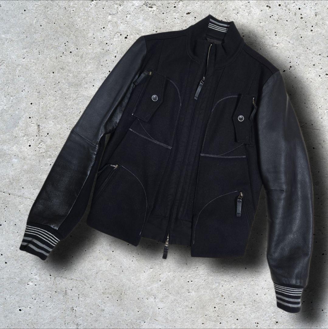 マリテ フランソワ ジルボー 袖レザー ウール スタジャン ワッペン