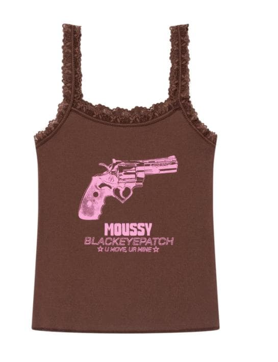 MOUSSY BEP GUN GRAPHIC キャミソール ブラウン