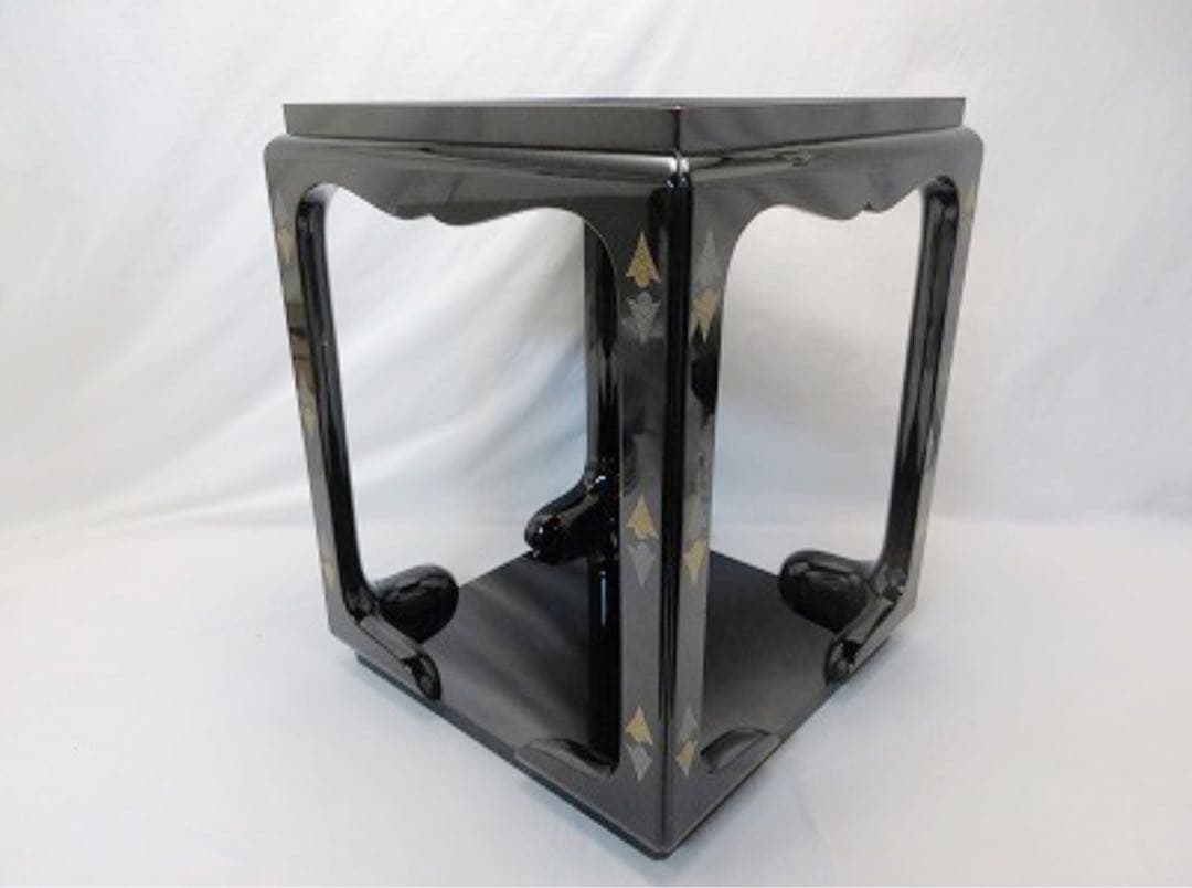 稀少 茶道具 作家物 木製黒真塗 金彩蒔絵 高麗卓 茶棚 水指棚 共箱