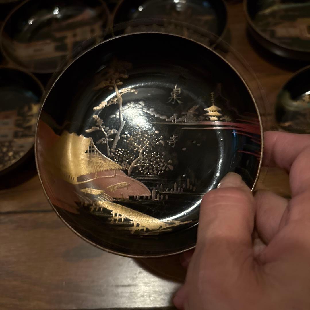 京都名所20選漆器皿二十枚セットアンティーク雅な雰囲気金蒔絵　インテリア実用使い