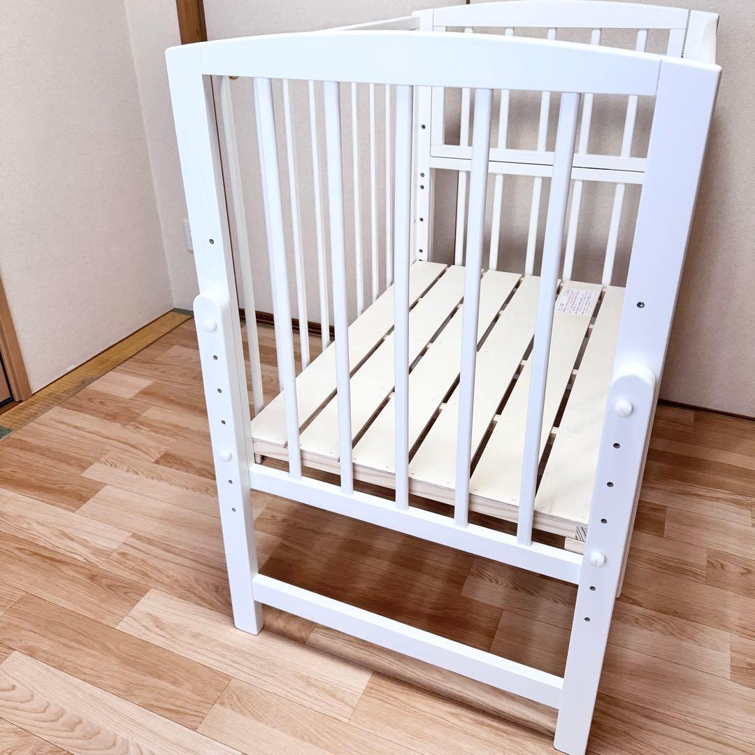 ホワイト木製ベビーベッド　ノモック　Wオープンハイタイプミニベビーベッド　WH
