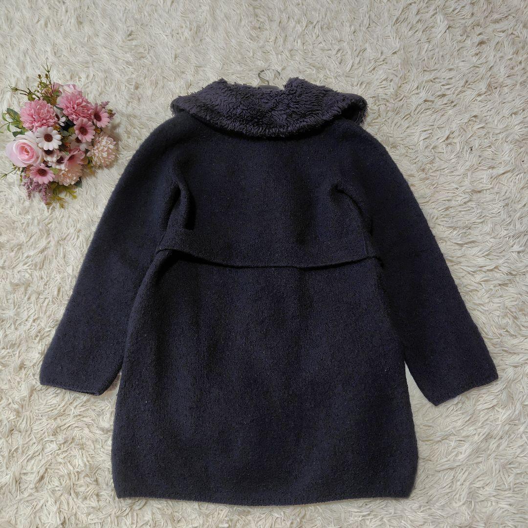 【美品♡人気縮絨ウール】45R　ベルテッドダブルボタンコート　黒　襟取り外し可