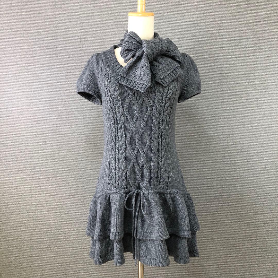 BURBERRY BLUE LABEL 半袖 ケーブル ニットワンピース 38