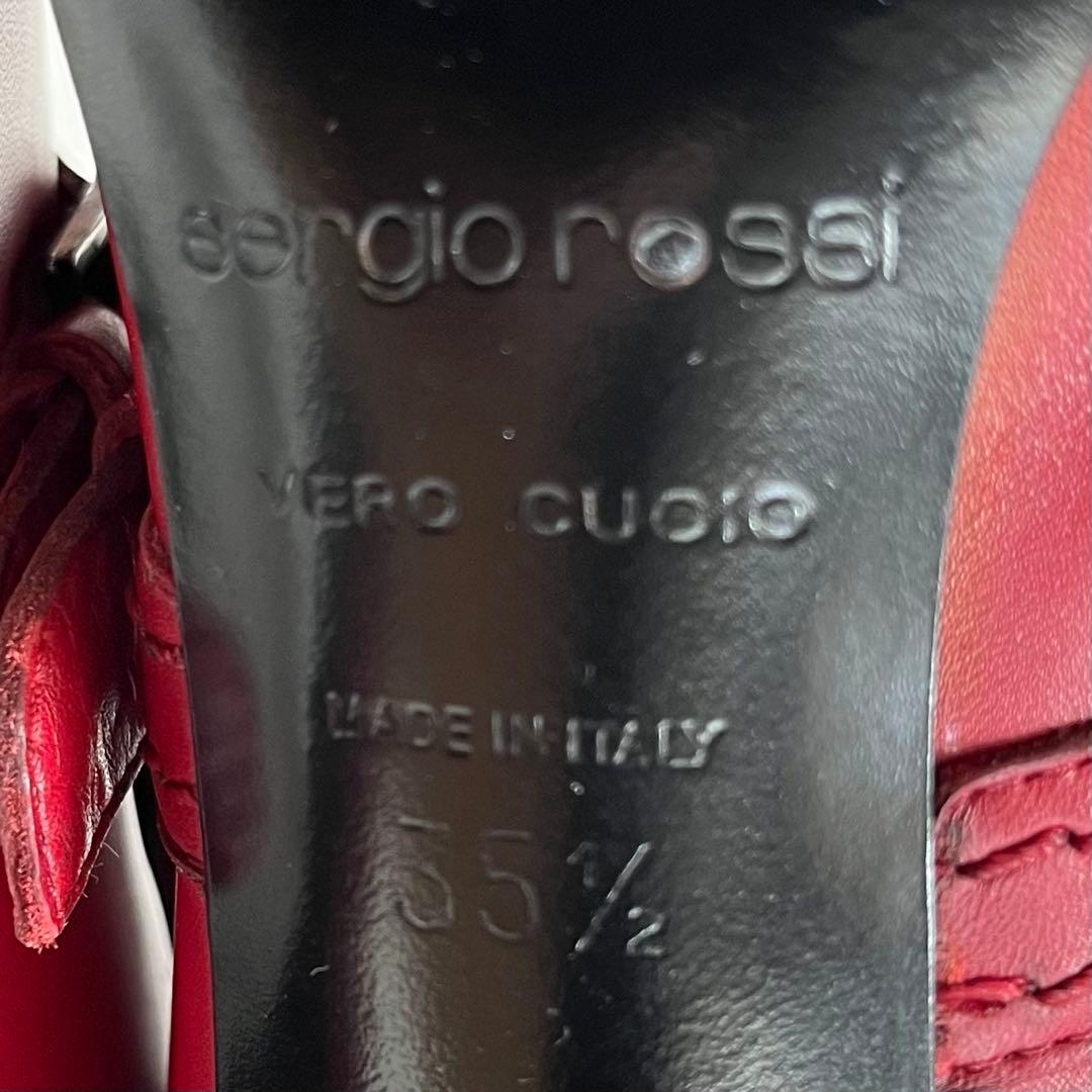 【極美品】Sergio rossiレッド 本革ロング ブーツ 22.5ベルト装飾