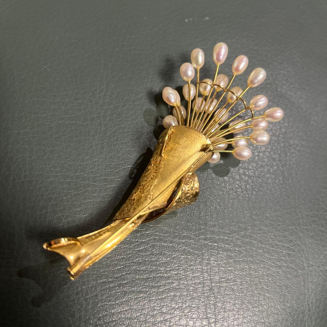 真珠の花束デザイン ゴールドブローチ　K18