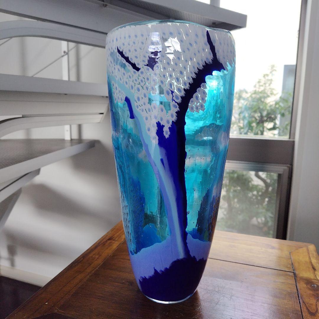 【海外骨董品】アンティークベネチアングラス murano フラワーベース ブルー