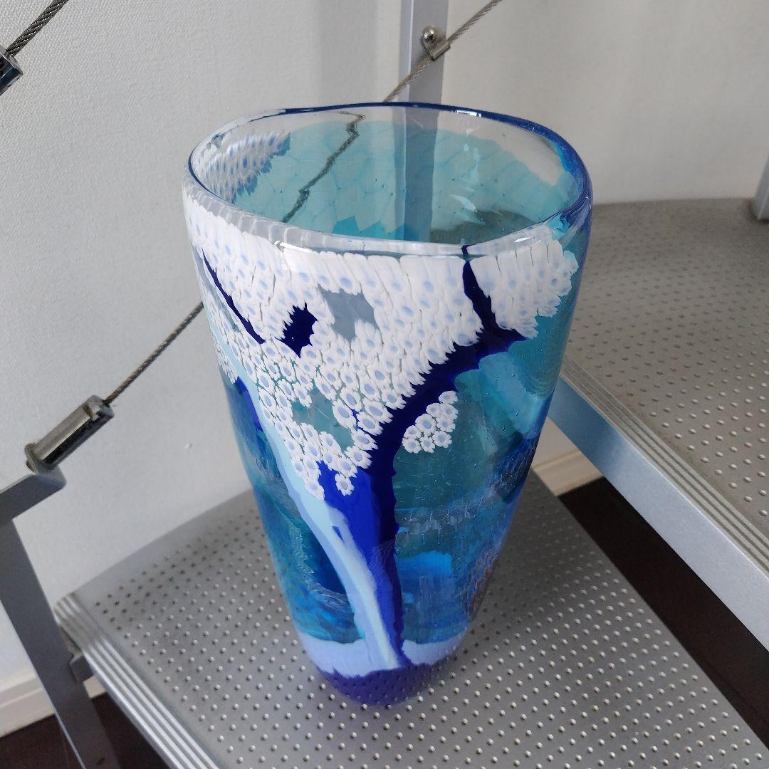 【海外骨董品】アンティークベネチアングラス murano フラワーベース ブルー