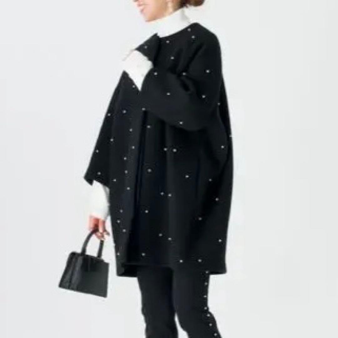 TSURU パールコート　マリコバイオイカワ　ノーカラー　ウールコート　黒コート