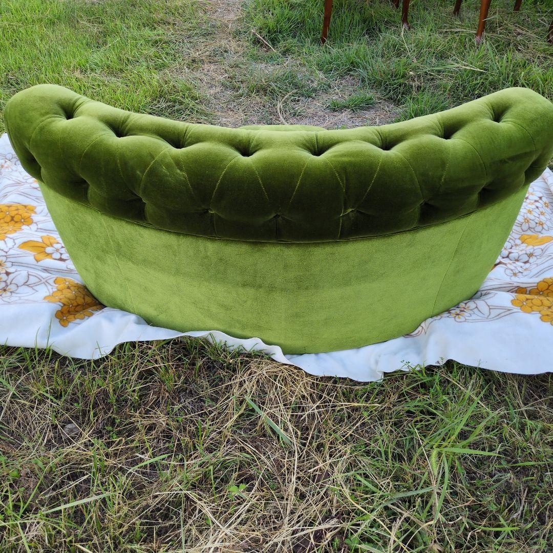 昭和レトロ オールド カリモク グリーン モケット コーナーソファ①ベルベット