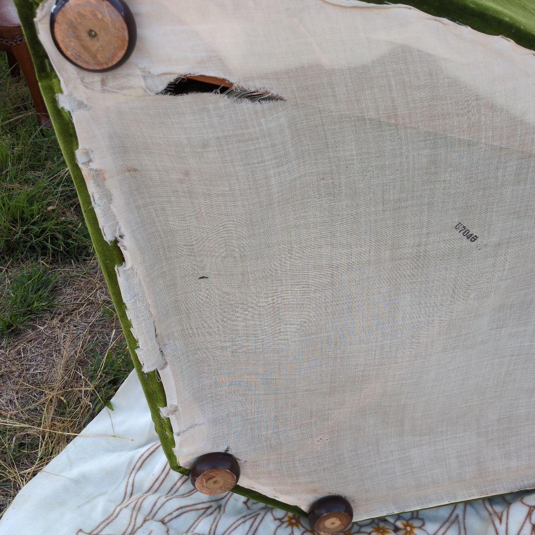 昭和レトロ オールド カリモク グリーン モケット コーナーソファ①ベルベット