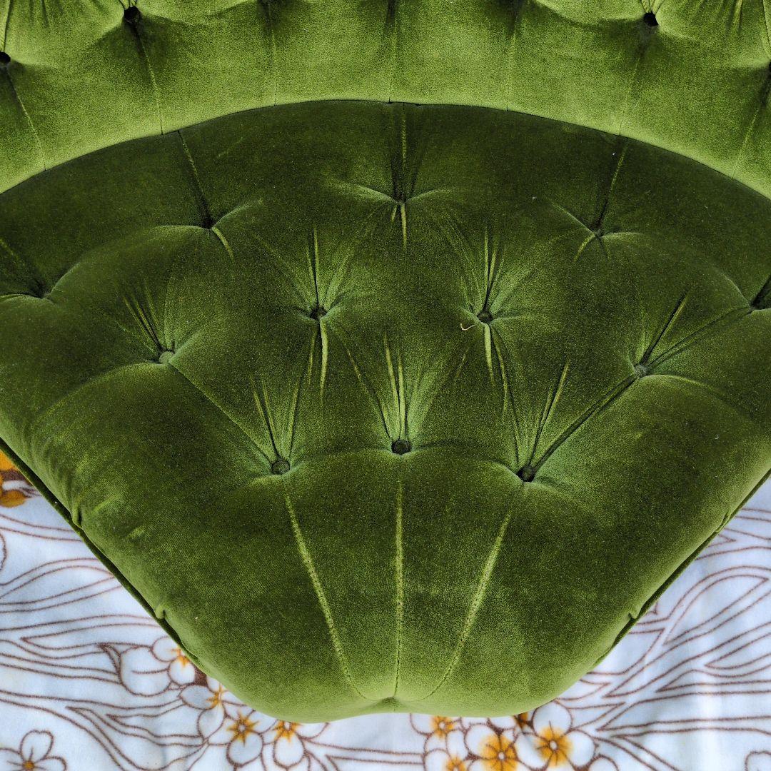 昭和レトロ オールド カリモク グリーン モケット コーナーソファ①ベルベット