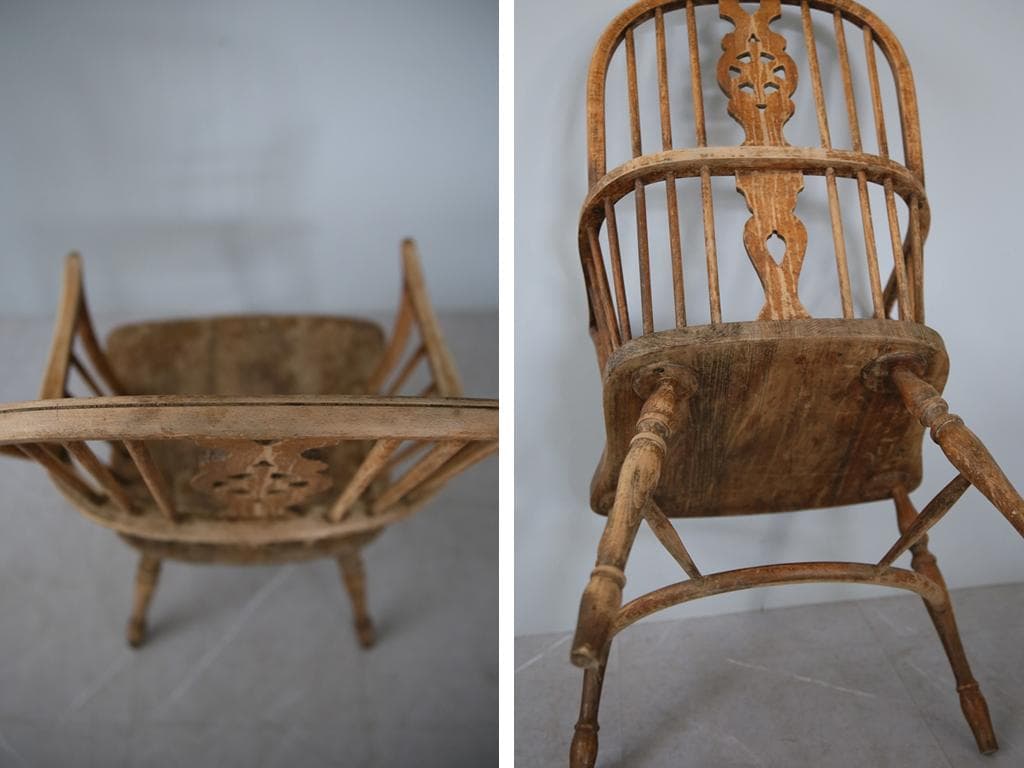 英国アンティーク木製ウインザーアームチェア/肘掛けイス/ダイニング(92-93