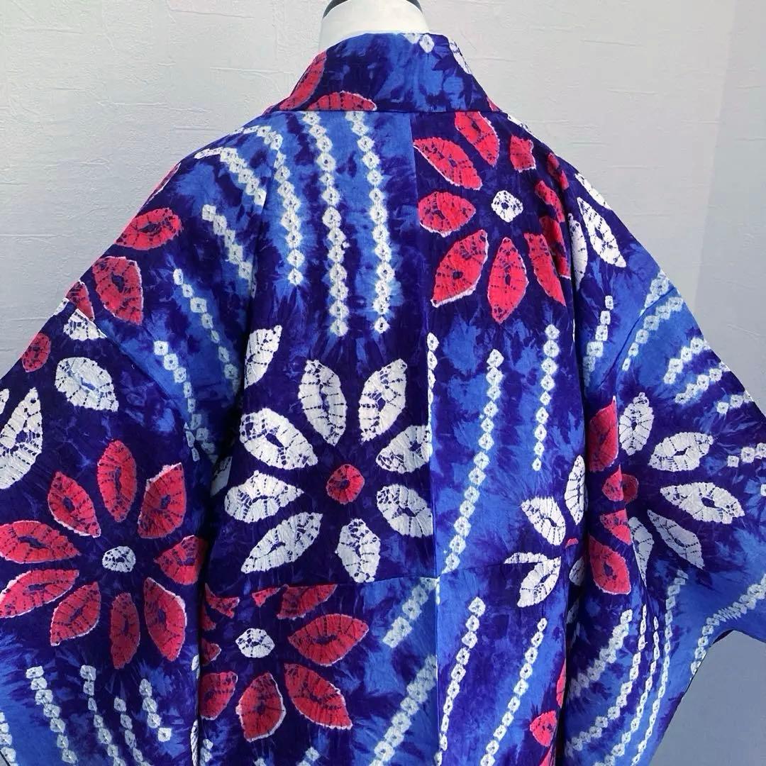 有松絞り　手縫い上質浴衣　レトロな大輪花模様　No.3-66