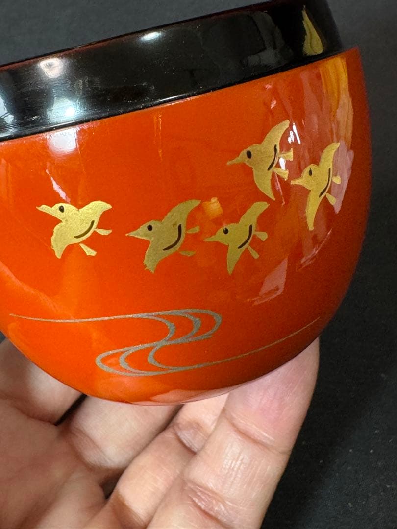 G79 送料無料　棗　井伊大老好　枇杷に鳥蒔絵　朱丸棗　茶道具　千穂造　茶道