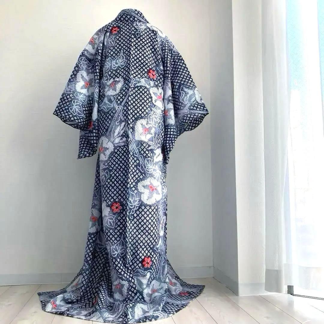 有松鳴海絞り　絞り浴衣　グレー　暈し　手縫い身丈162cm No.1-100