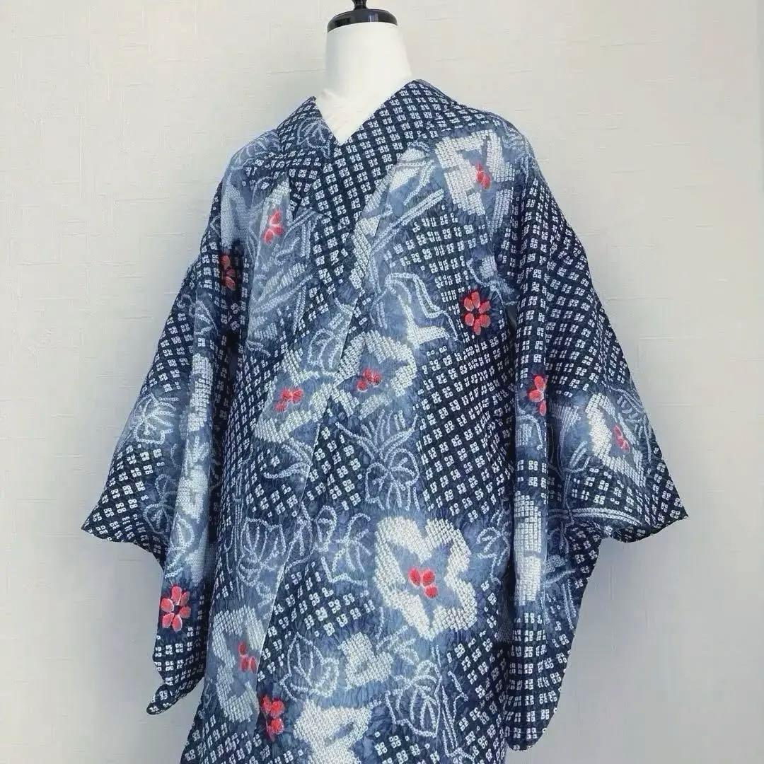 有松鳴海絞り　絞り浴衣　グレー　暈し　手縫い身丈162cm No.1-100