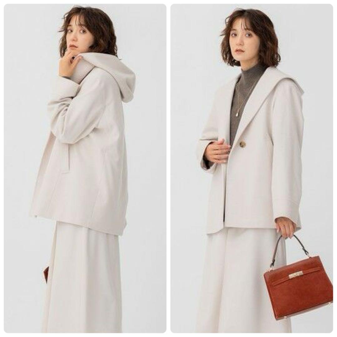 【23区】定価5.9万　ウールカシミヤビーバー　フード付きショートコート　36